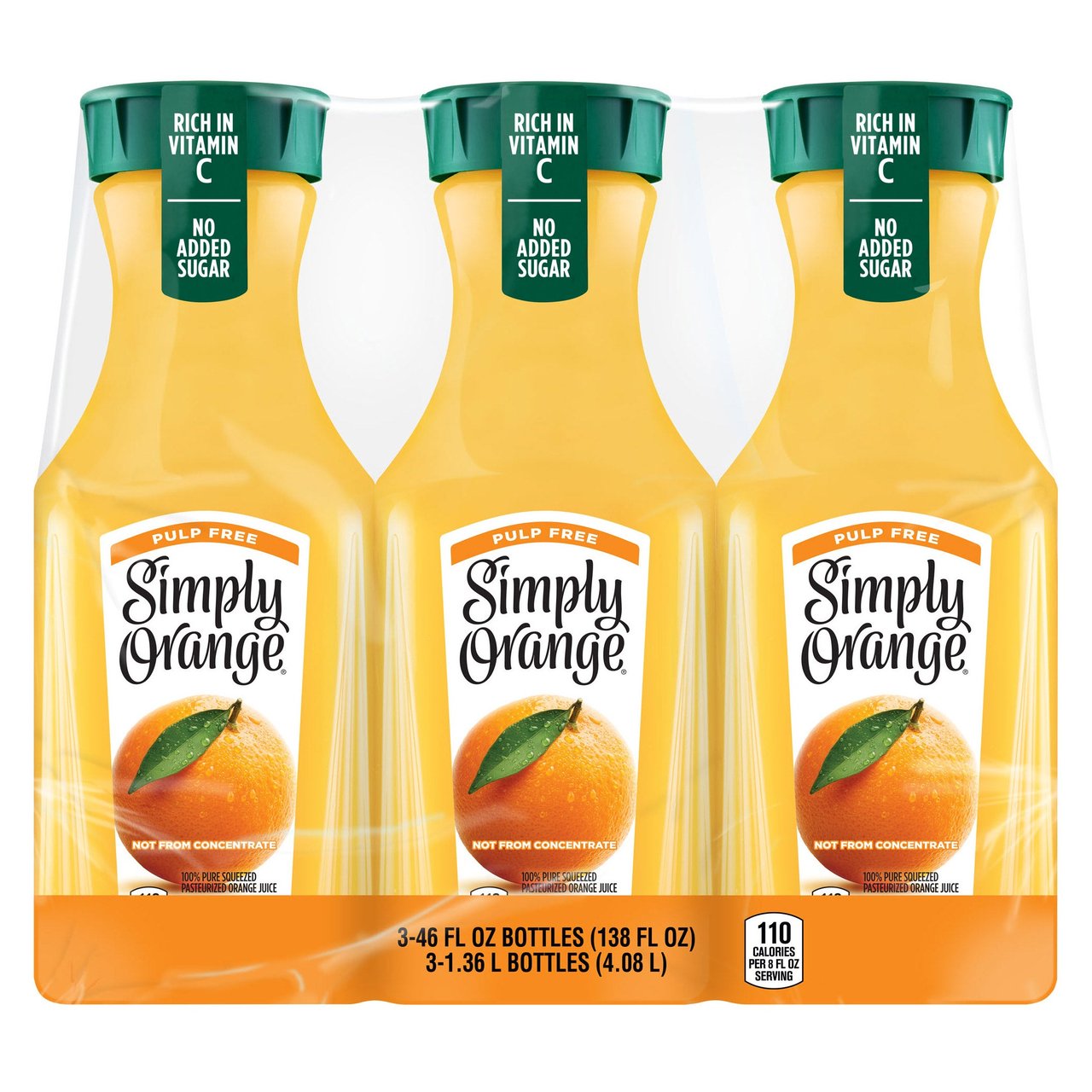 Simply Orange Juice Pulp Free, 3 x 46 oz - Image 1