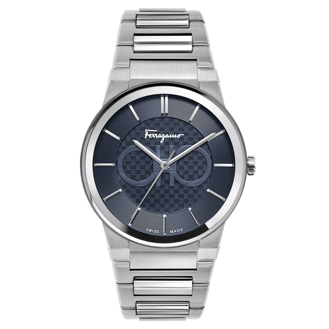 Ferragamo Guilloche Stainless Steel Blue Dial Men's Watch - Image 1