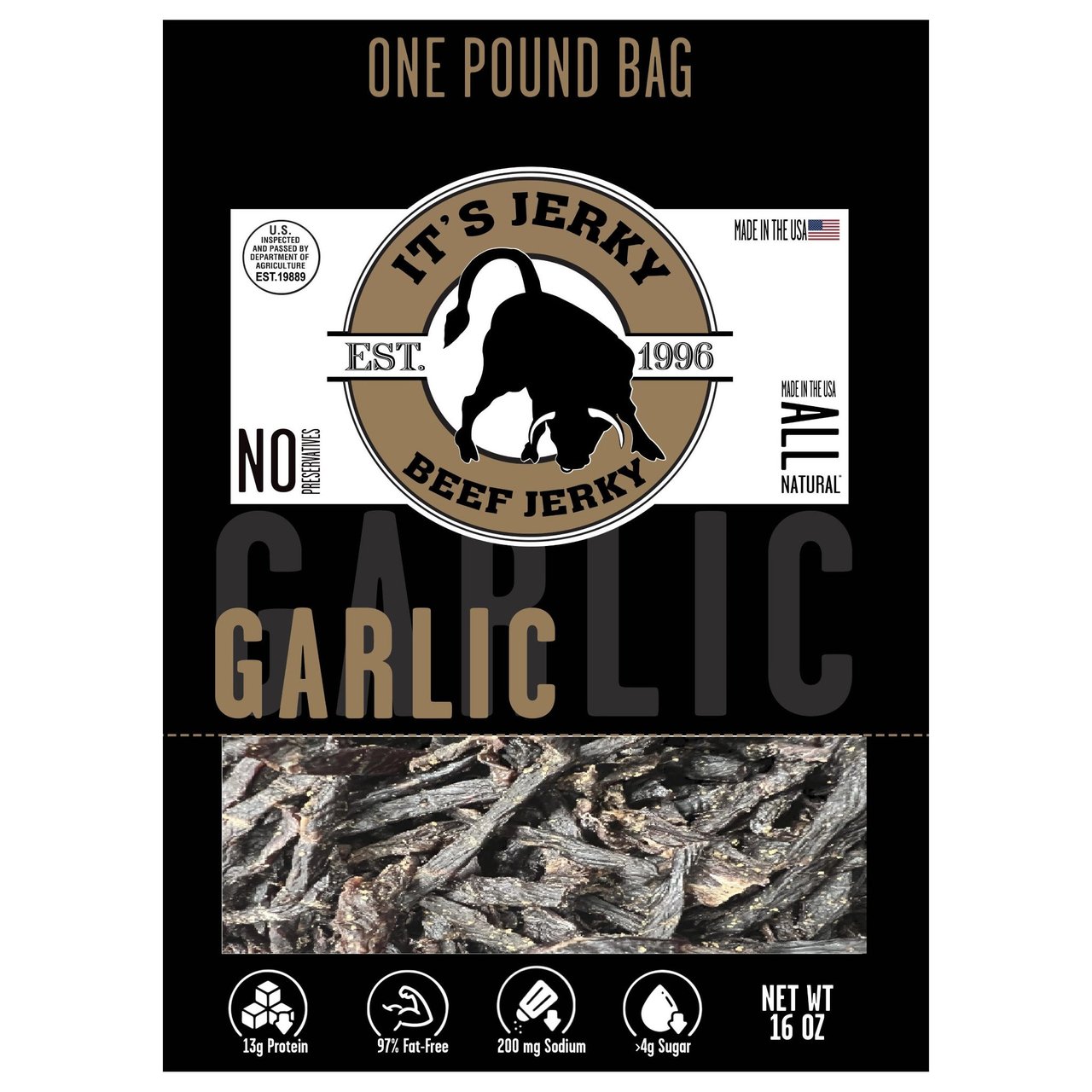 It's Jerky Garlic Beef Jerky 16 Ounces - Image 1