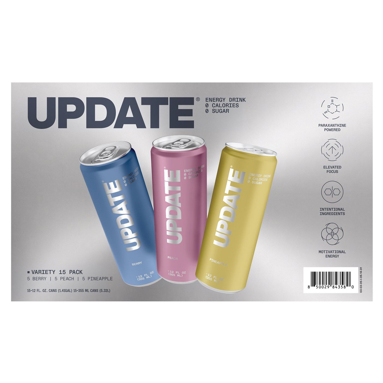 UPDATE ENERGY DRINK PEACH,PINEAPPLE,BERRY 15/12 FL OZ(180 FL OZ) - Image 1