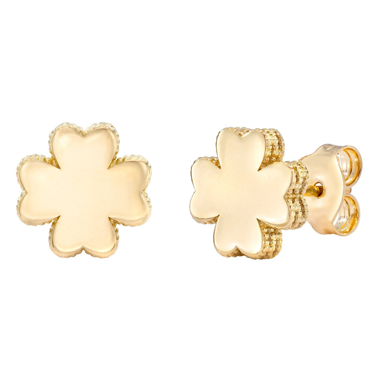 14KT Yellow Gold Clover Stud Earrings Made in Italy - Image 1