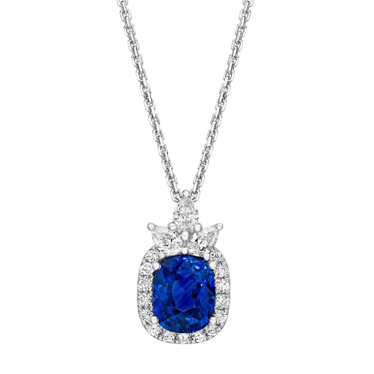 2.54 CTW Cushion Blue Sapphire & 0.58 CTW Diamond 18KT White Gold Pendant - Image 1