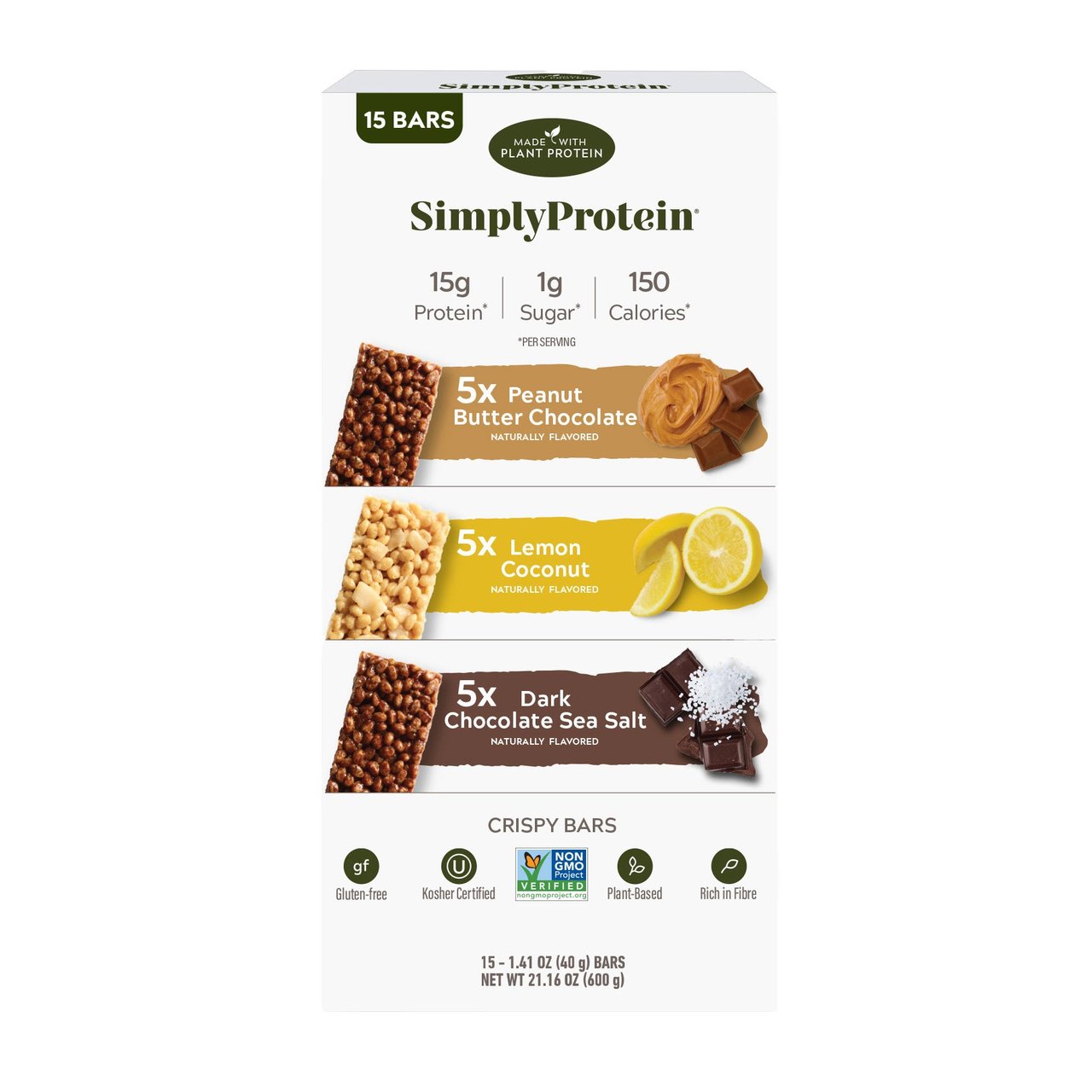 SimplyProtein Crispy Bar Variety Pack, 15 Count, 1.41 oz Each - Image 1