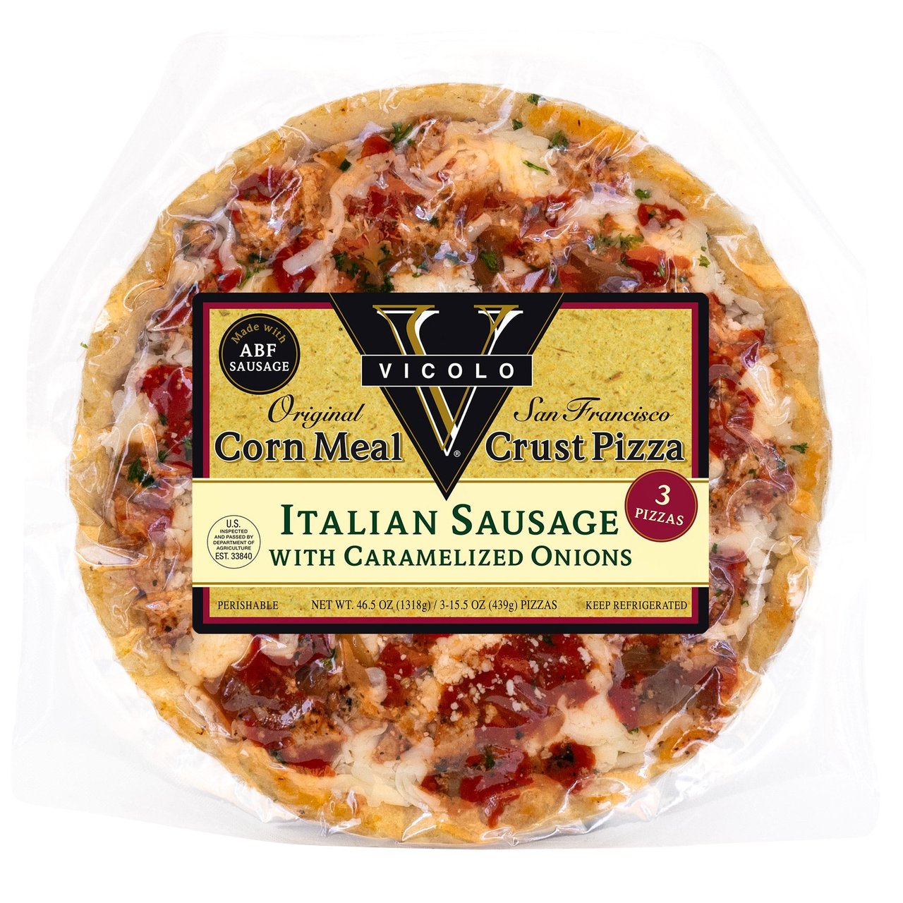 Vicolo Italian Sausage & Caramelized Onion Cornmeal Crust Pizza, 3-Pack (15.5 oz each) - Image 1