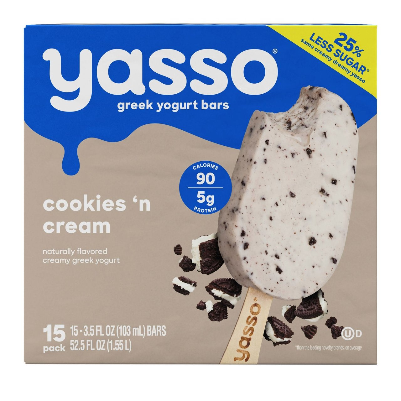Yasso Greek Yogurt Bar Cookies and Cream 15 Count 52.5 oz - Image 1