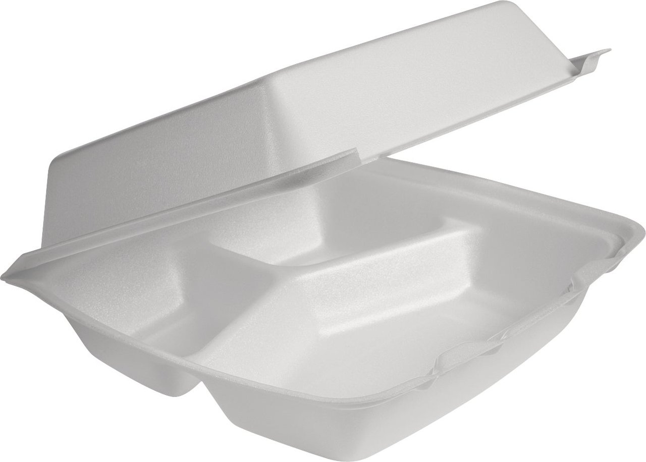 Dart 8" 3-Compartment Foam Container, 200 Count (85HT3)