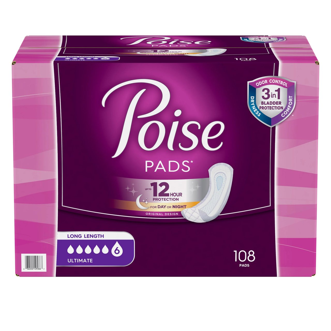 Poise Ultimate Absorbency Long Pads, 108 Count
