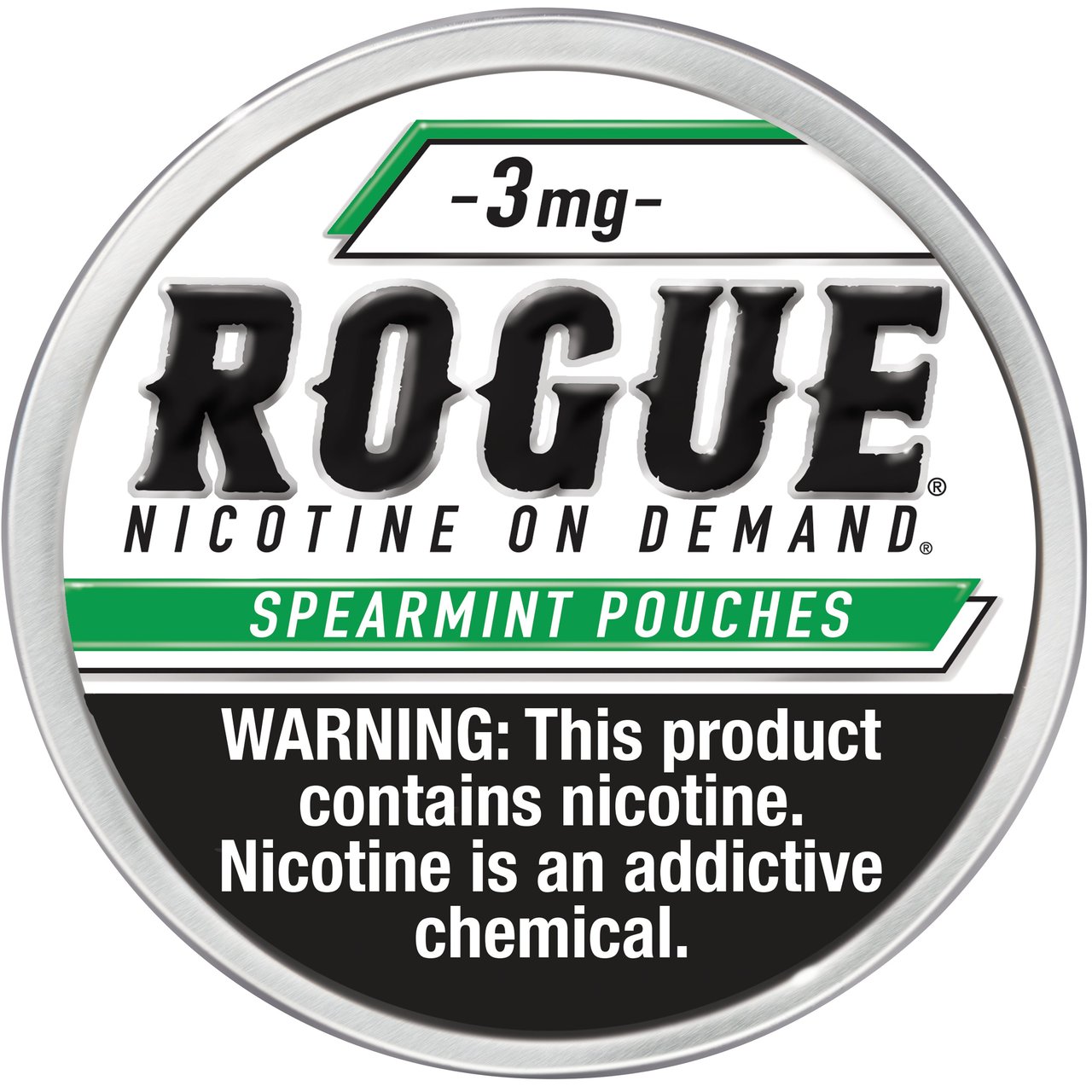 Rogue Spearmint Nicotine Pouches 3mg, 5-Pack (20 Count Cans) - Image 1