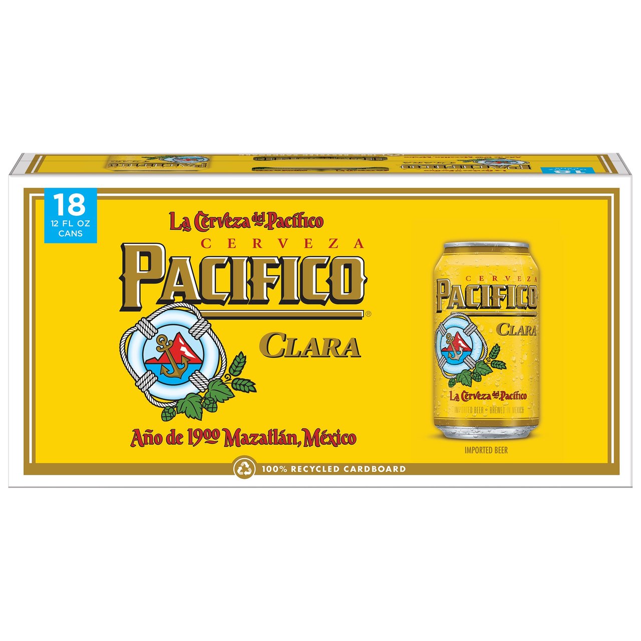 Cerveza Pacifico Clara Lager 18/12 oz Cans
