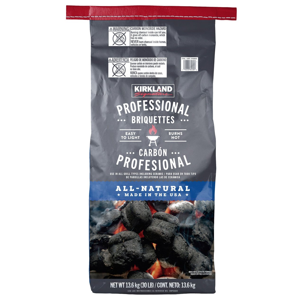 Kirkland Signature Charcoal Briquettes, 30 lbs - Image 1