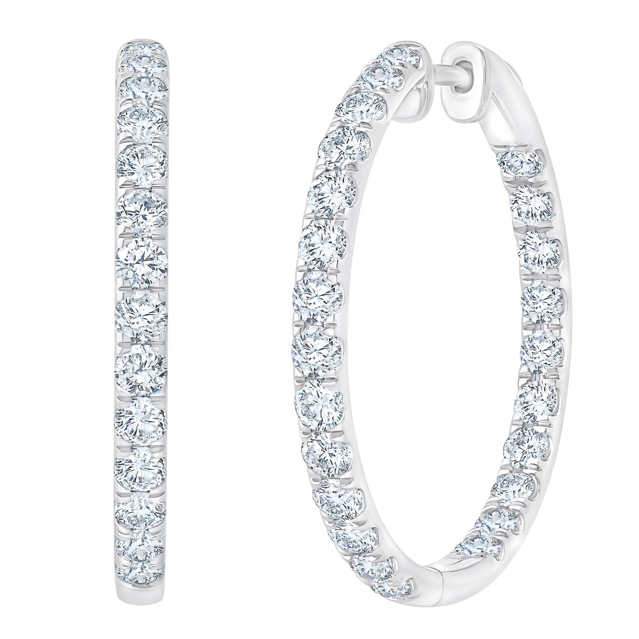 14KT White Gold VS2 G 2.00ctw Round Diamond Hoop Earrings - Image 1