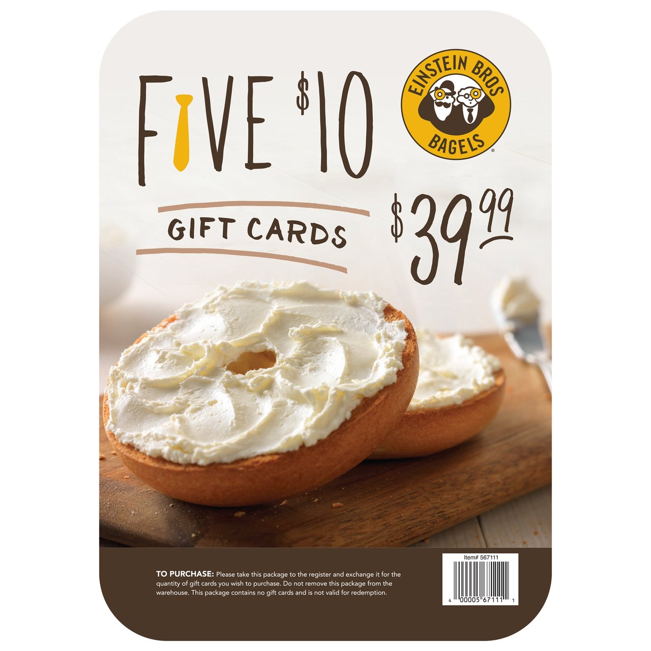Einstein Bros Bagels Five $10 Gift Cards (5-Pack, $50 Value) - Image 1
