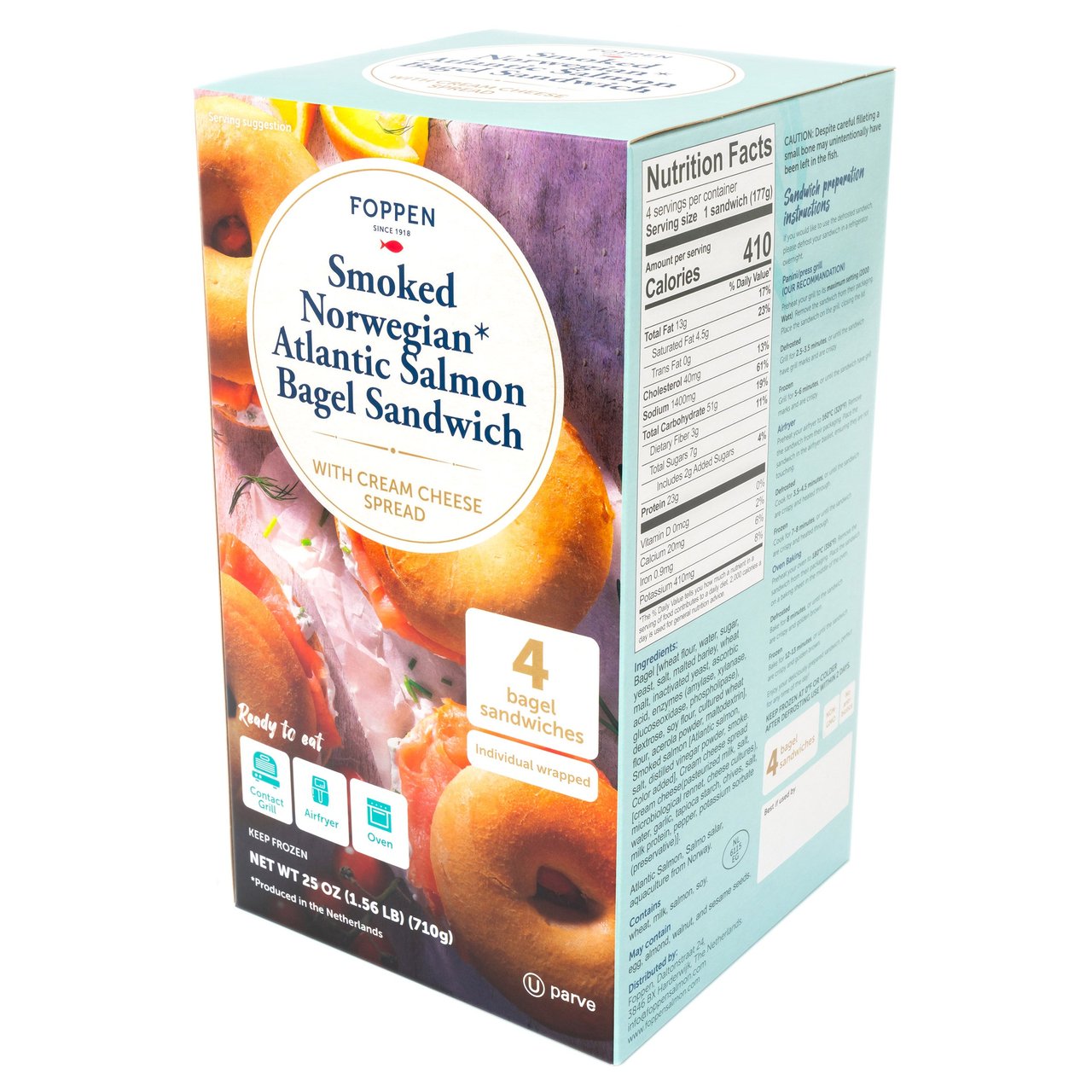 Foppen Smoked Salmon Bagel, 4 Count, 6.25 oz Each - Image 1