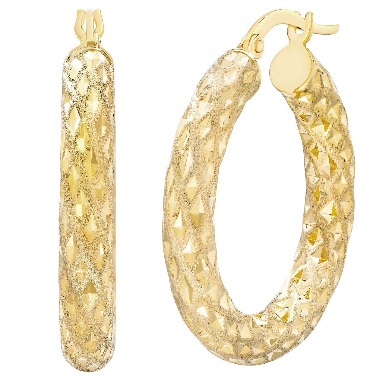 14KT Yellow Gold Satin Hoop Earrings Made in Italy - Image 1