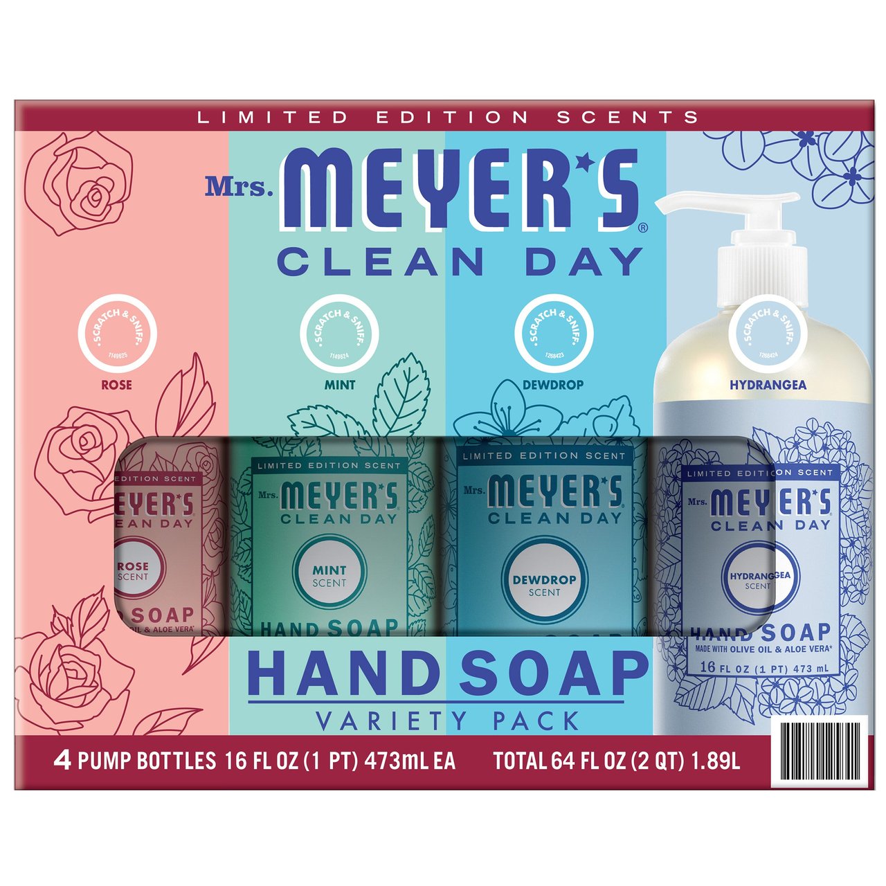 Mrs. Meyer's Clean Day Hand Soap Variety Pack, 4 x 16 fl oz - Image 1