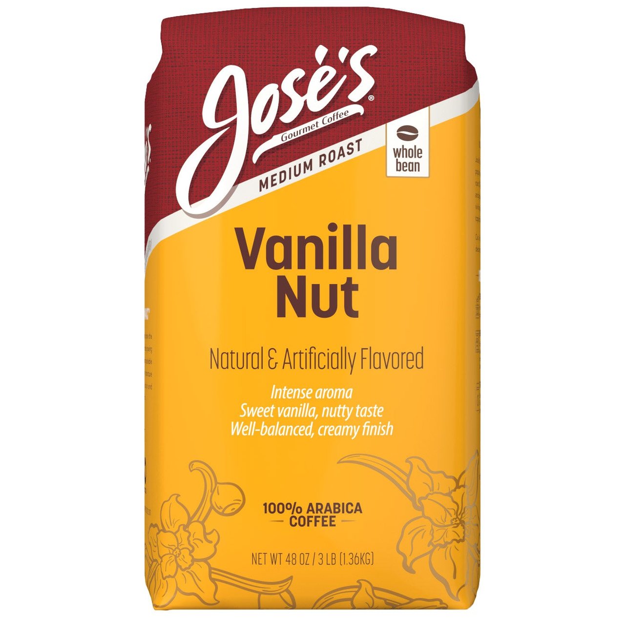 Jose's Vanilla Nut Coffee, Medium Roast, Whole Bean, 3 lbs - Image 1