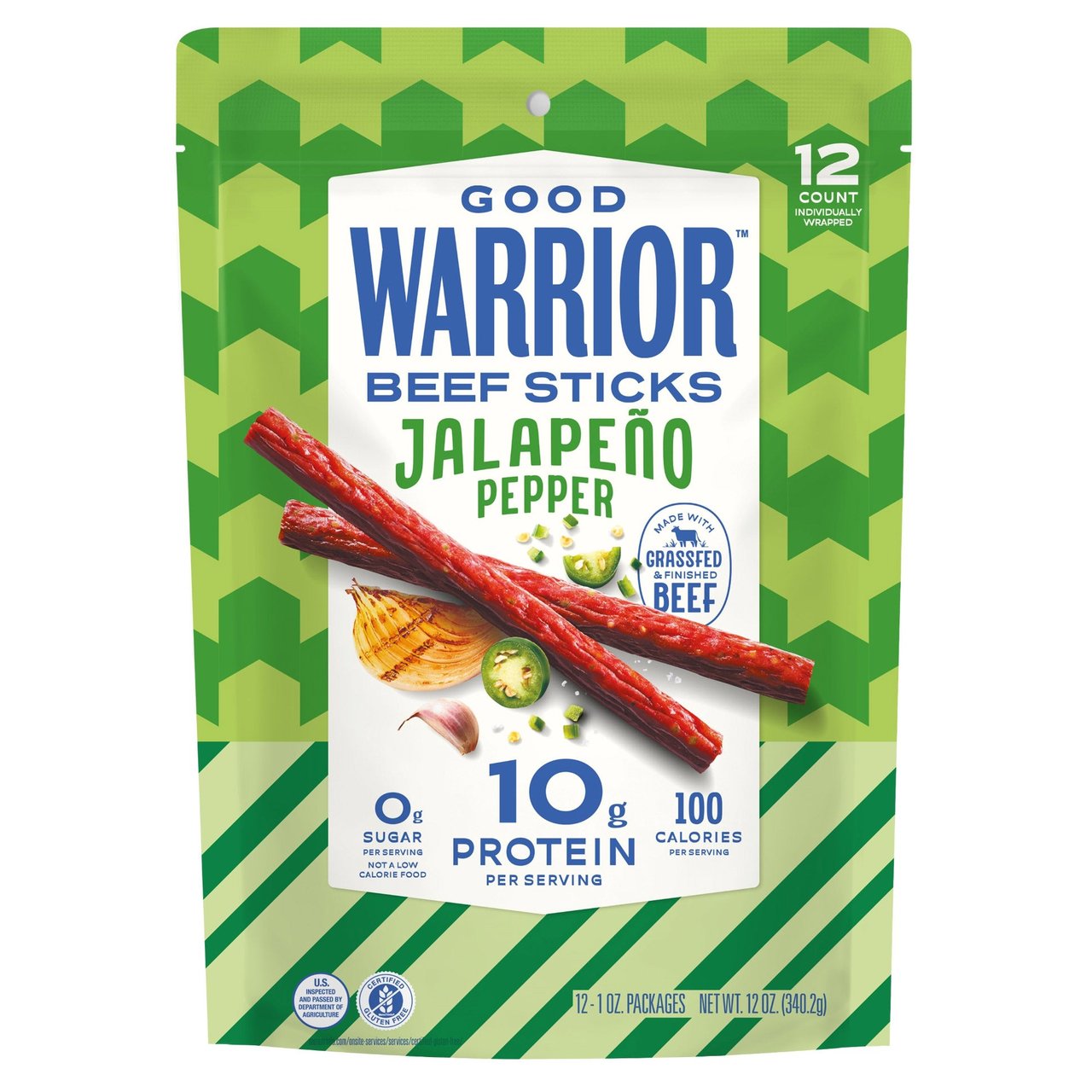 Good Warrior Jalapeño Grassfed Beef Sticks, 12 × 1 oz - Image 1