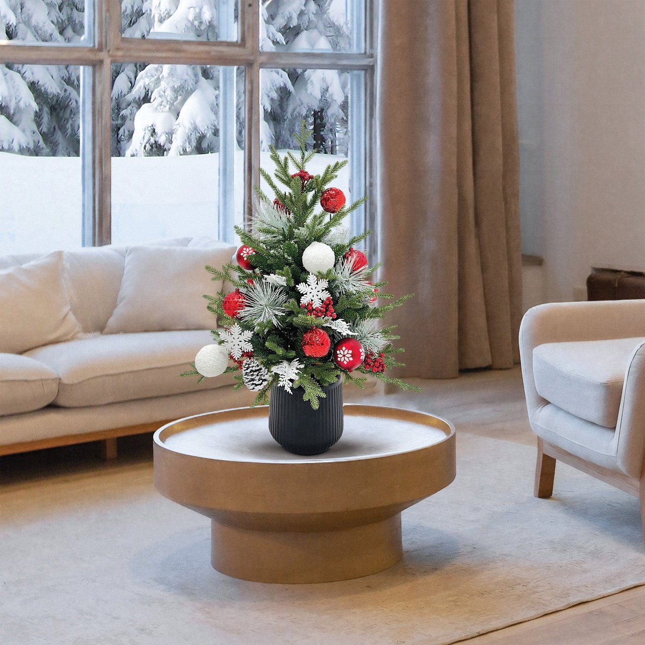 36" DECORATED PINE PRE-LIT TREE - Image 1