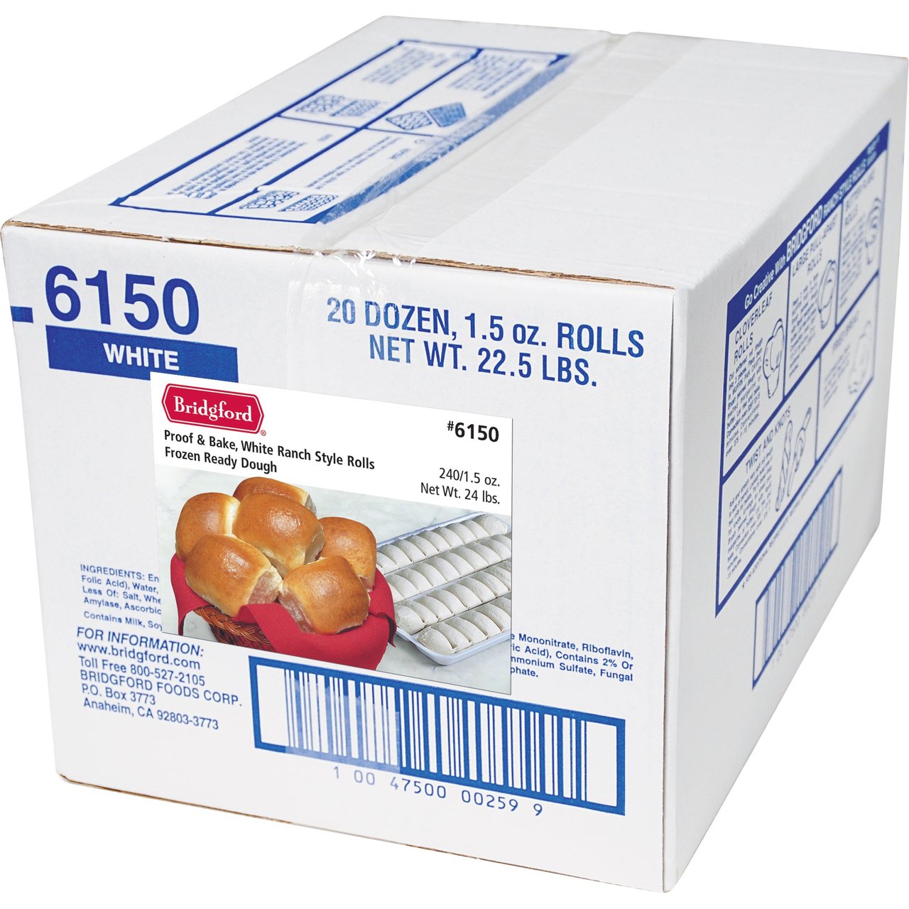 Bridgford White Ranch Dinner Roll Dough, 240 Count / 1.5 oz Each