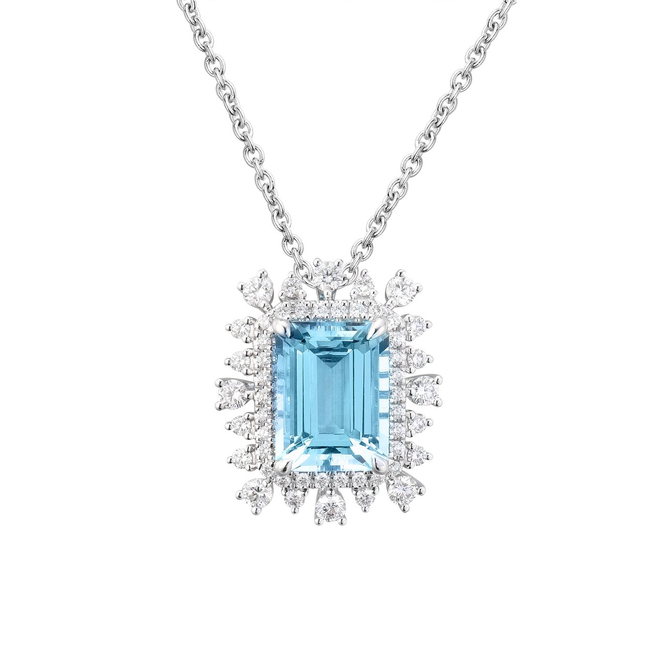 4.89 CT Emerald Cut Aquamarine & 0.89 CTW Diamond 18KT White Gold Pendant