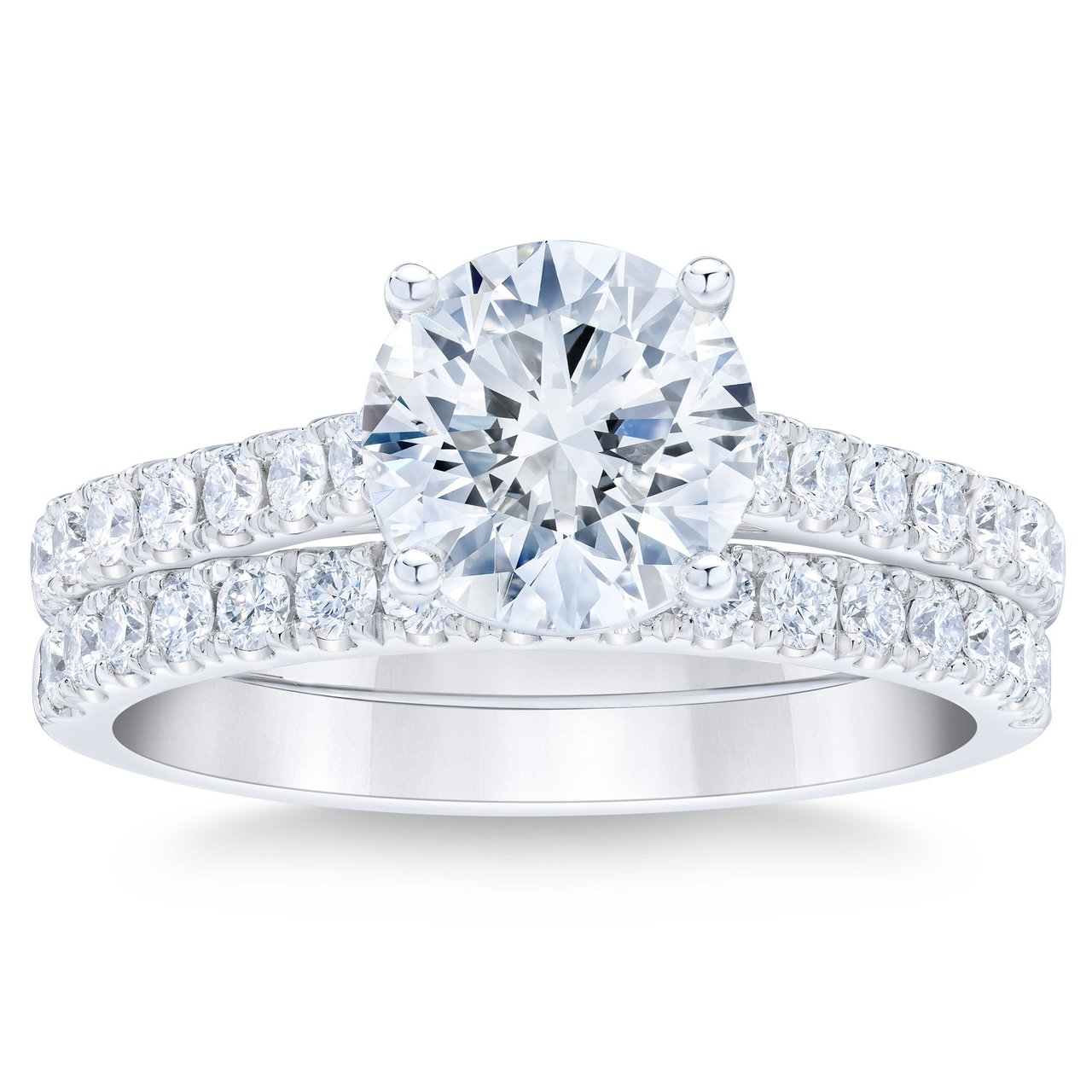 2.55CTW ROUND DIAMOND PLATINUM WEDDING SET 1.80CT CENTER VS1 "G" - Image 1