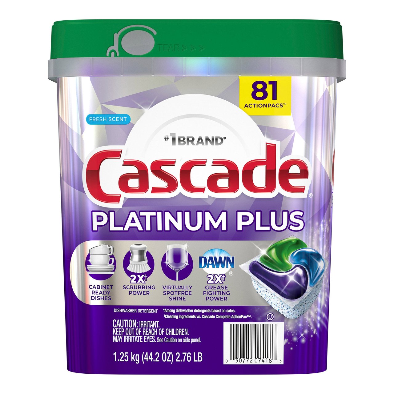 Cascade Platinum Plus Dishwasher Detergent ActionPacs, Fresh Scent, 81 Count - Image 1