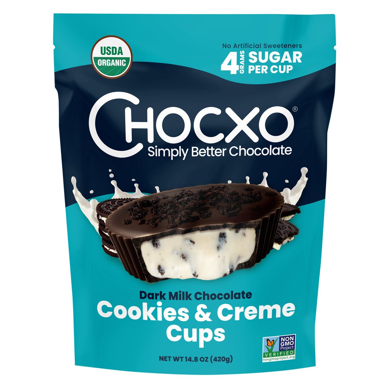 ChocXo Organic Dark Milk Chocolate Cookies & Creme Cups, 14.8 oz - Image 1