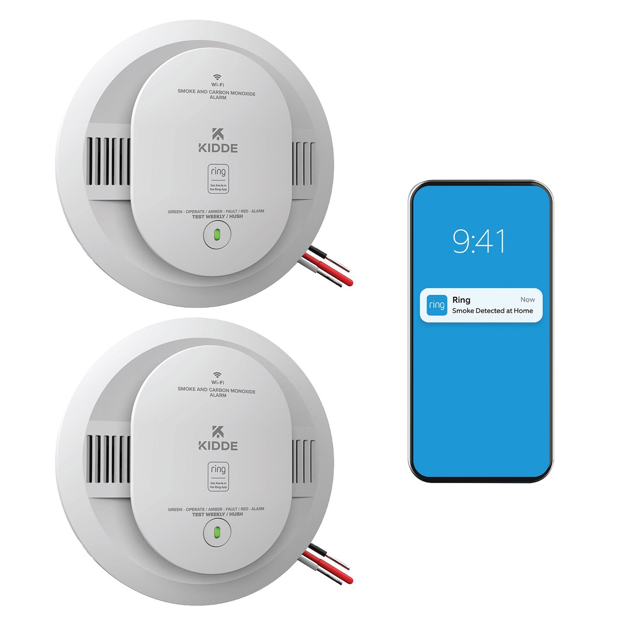 Kidde Smart Smoke and Carbon Monoxide Detector, Ring App Enabled, Hardwired, 2-Pack - Image 1