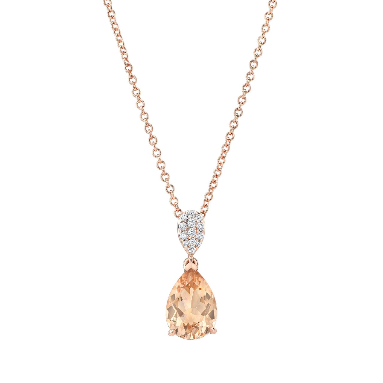 14KT Rose Gold 0.06CTW VS2 I Round Diamond & Morganite 18" Necklace - Image 1