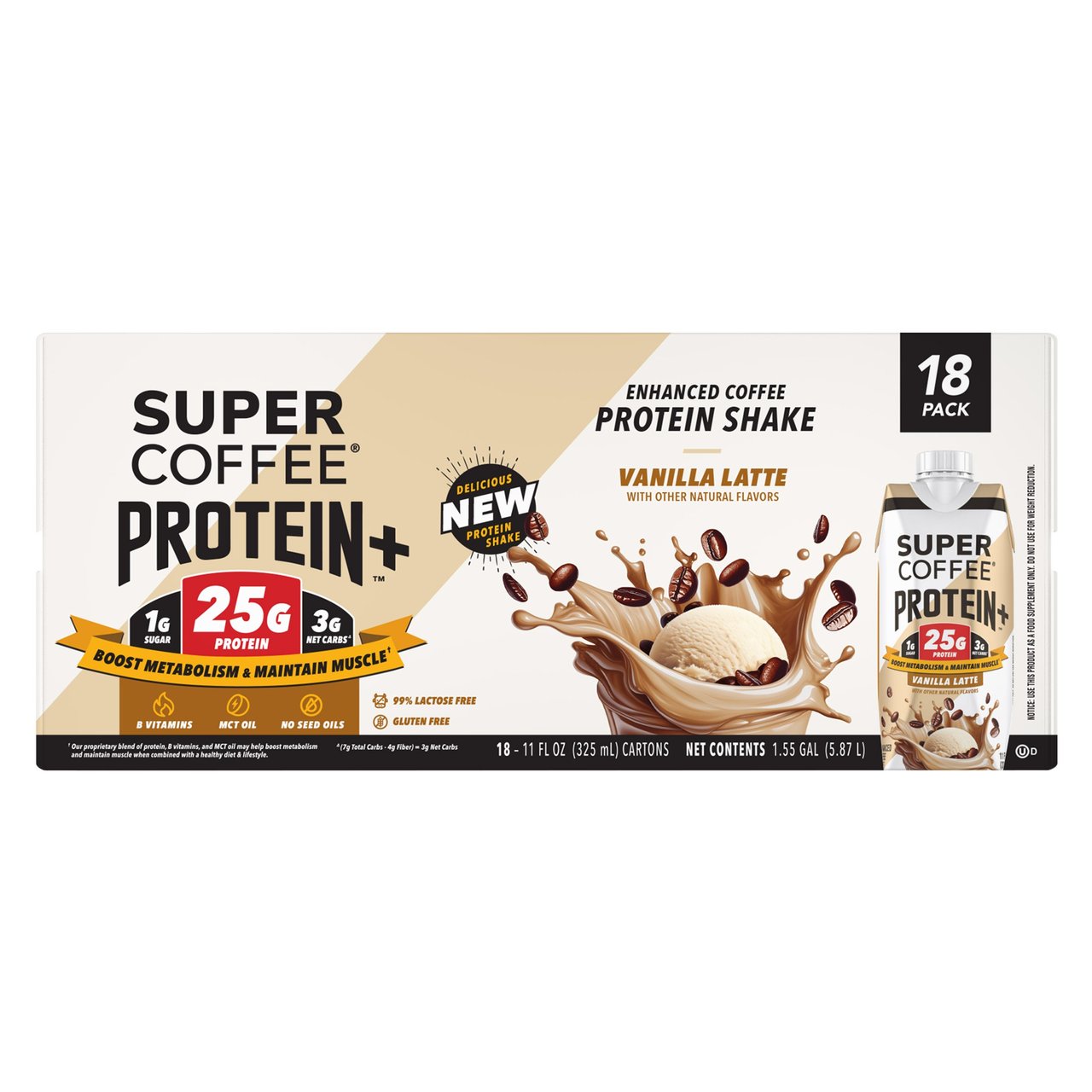 Super Coffee Protein+ Vanilla Latte 11 FL OZ, 18 Pack - Image 1