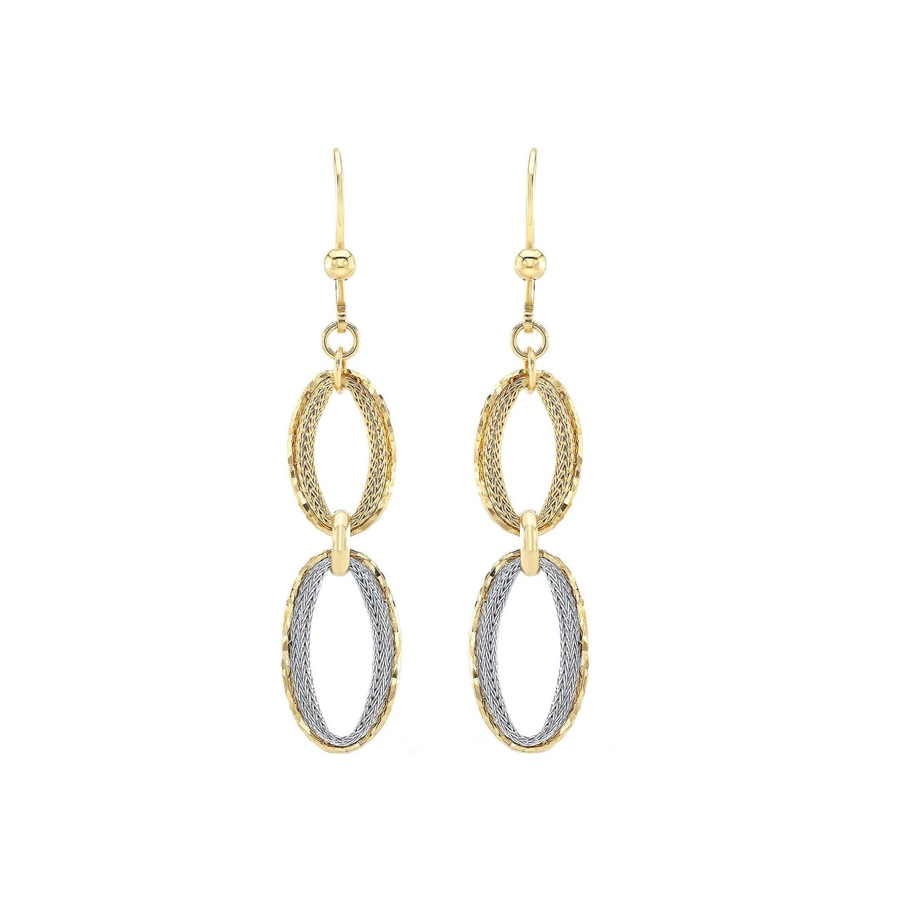 14KT Two-Tone Gold Dangling Earrings Made in Italy