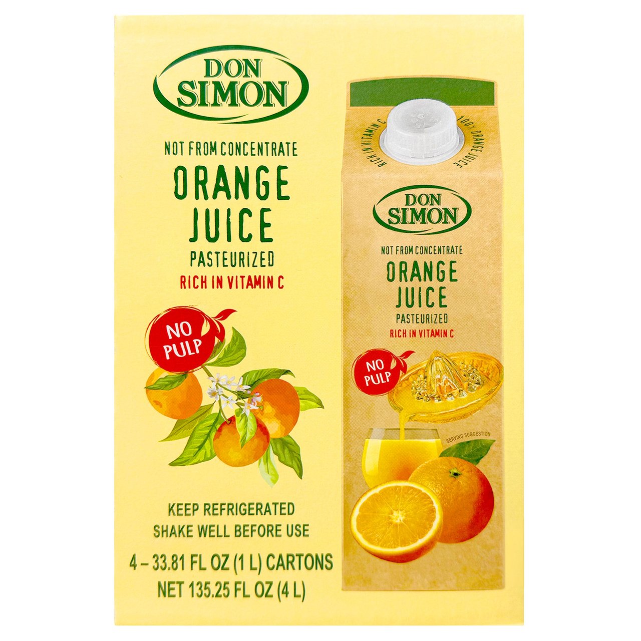 DON SIMON 100% PURE ORANGE JUICE 4/33.8 FL OZ (4.22 QT) - Image 1