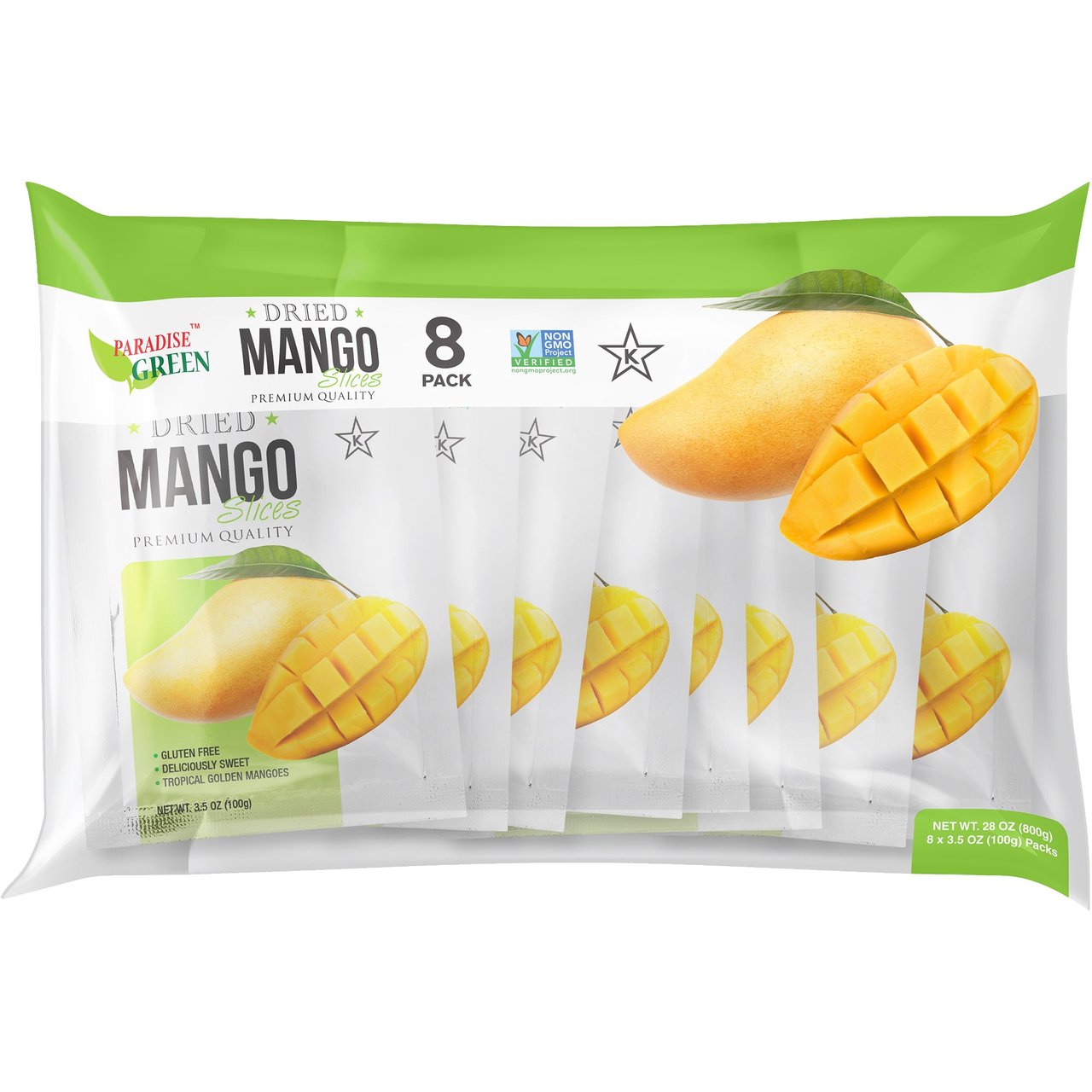 Paradise Green Dried Mango Slices, 3.5 oz, 8-Count - Image 1