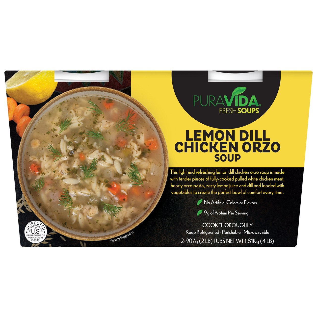 PuraVida Foods Lemon Dill Chicken Orzo Soup 2/32 oz - Image 1
