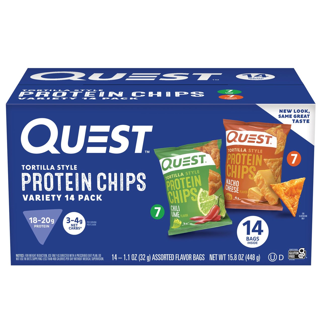 Quest Tortilla Chips Nacho & Chili Lime 14/1.1 oz - Image 1