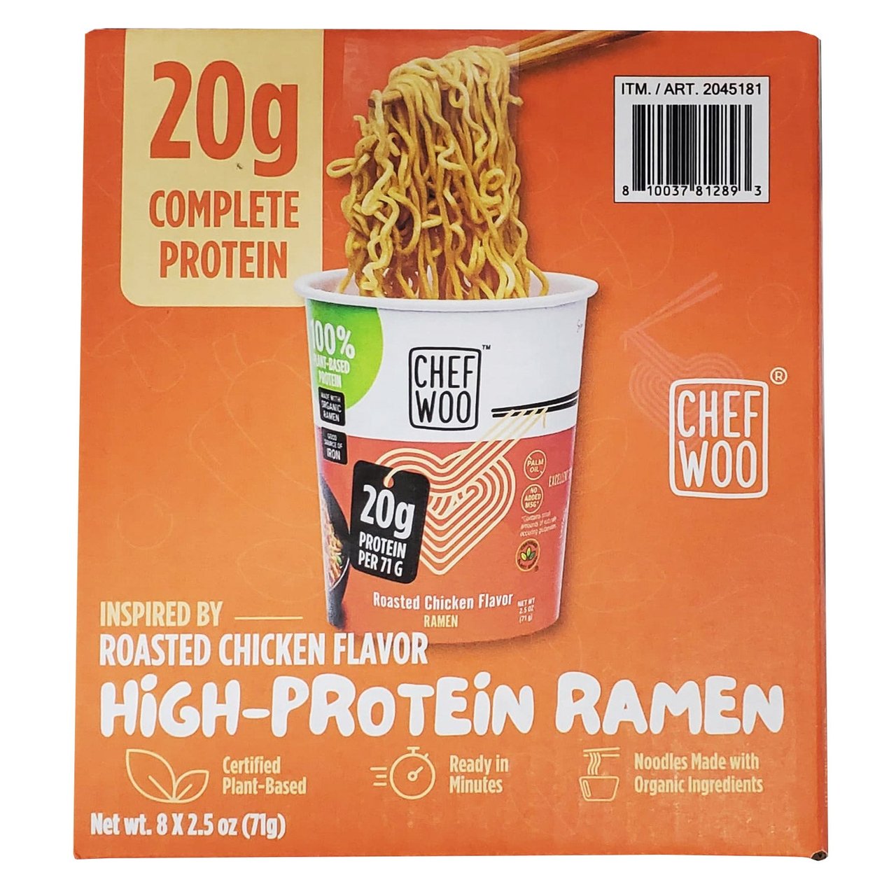 Chef Woo Protein Ramen Roasted Chicken Flavor, 8 x 2.5 oz Cups - Image 1