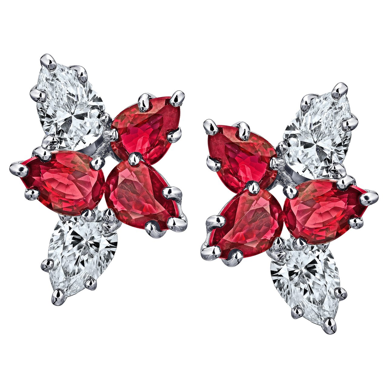 2.50 CTW Pear Shape Ruby & 1.55 CTW Diamond Platinum Earrings - Image 1