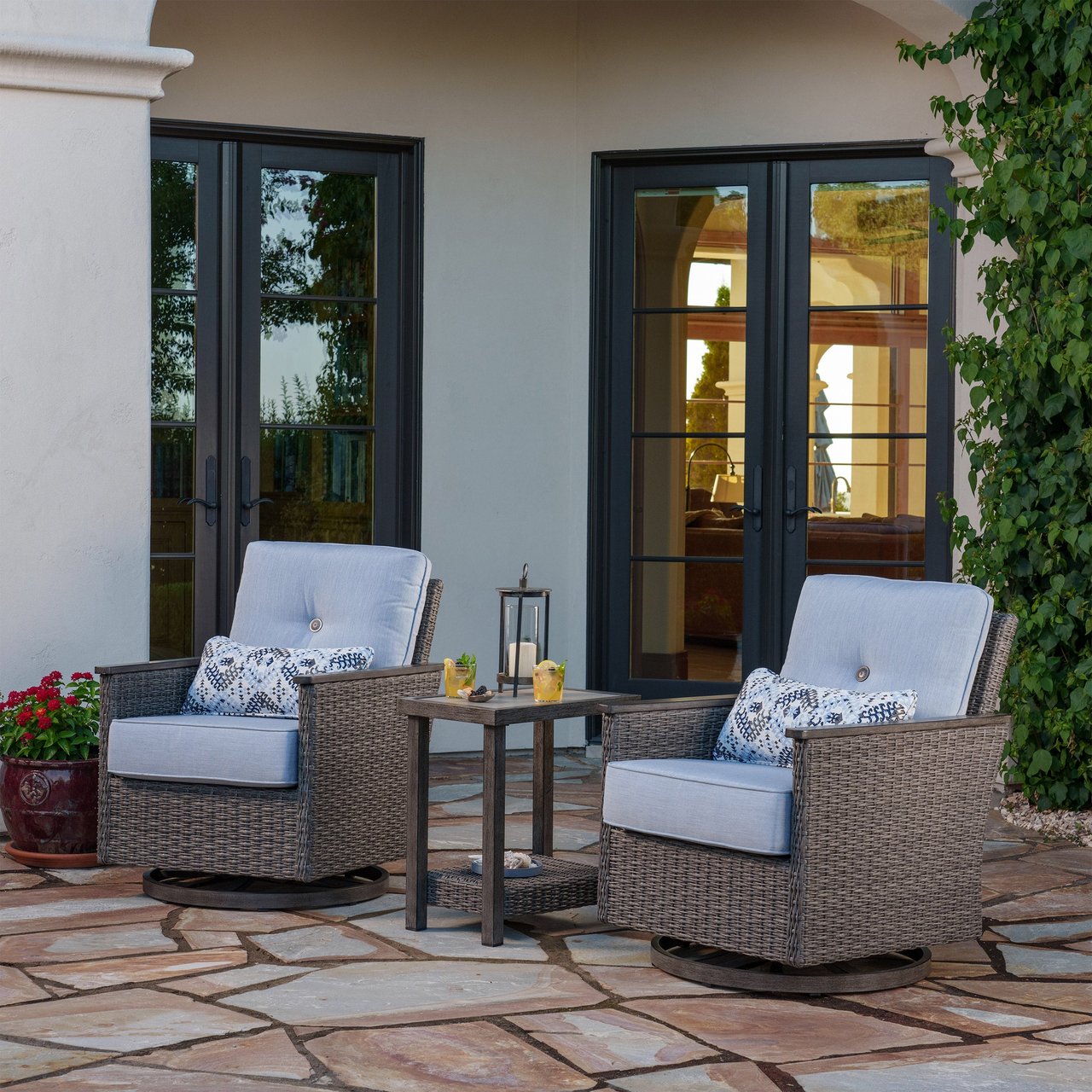 SunVilla Simone 3-Piece Outdoor Patio Seating Set Blue - Image 1