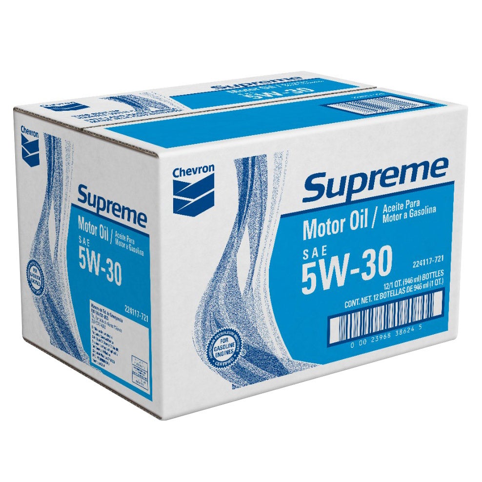 Chevron Supreme 5W-30 Motor Oil, 12-Count Case (1 Quart Each) - Image 1