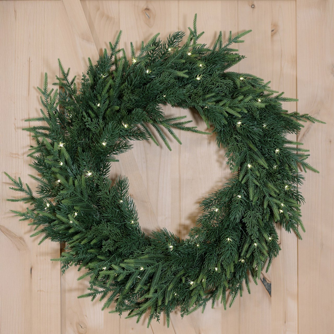 30" NORFOLK PINE PRE-LIT WREATH - Image 1