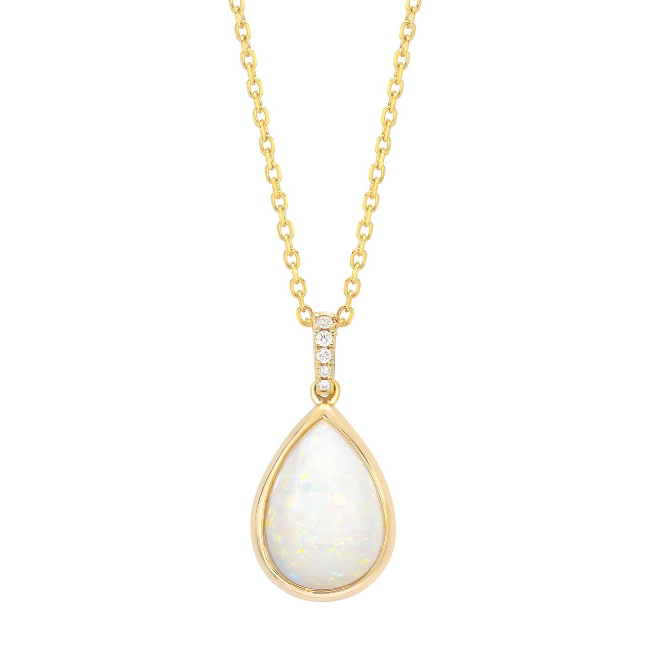 14kt Yellow Gold VS2 I .04ctw Round Diamond and Opal Pear Pendant - Image 1