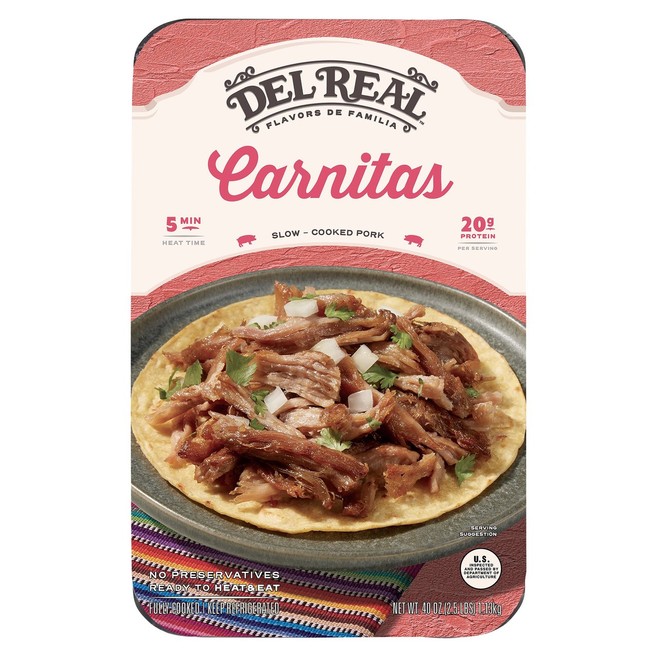 Del Real Pork Carnitas 2/20 oz - Image 1