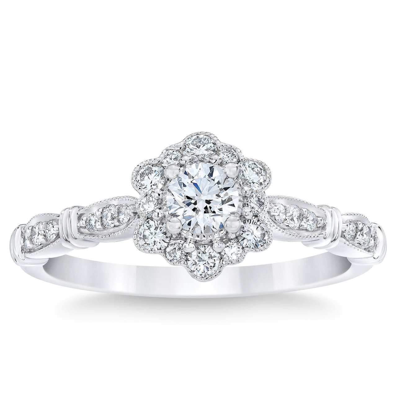Platinum VS2 I Color 0.50 ctw Round Diamond Ring (0.23 ct Center) Size 6 - Image 1
