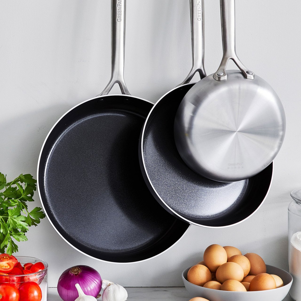 GreenPan GP5 Vista 5-Ply Stainless Steel Ceramic Non Stick 3-Piece Fry Pan Set - Image 1