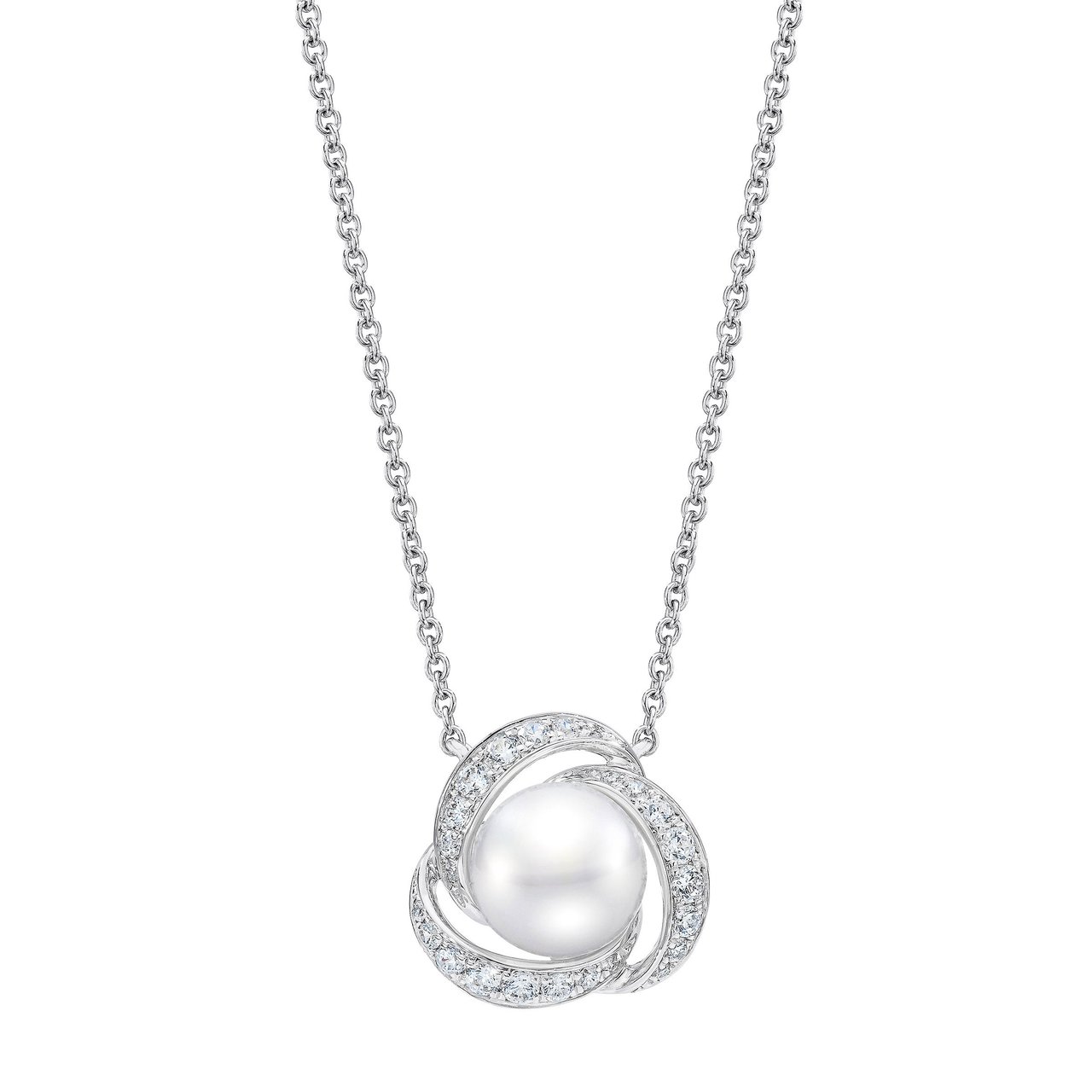 14kt White Gold 7.5-8mm Cultured Freshwater Pearl & 0.25 CTW Diamond Necklace - Image 1
