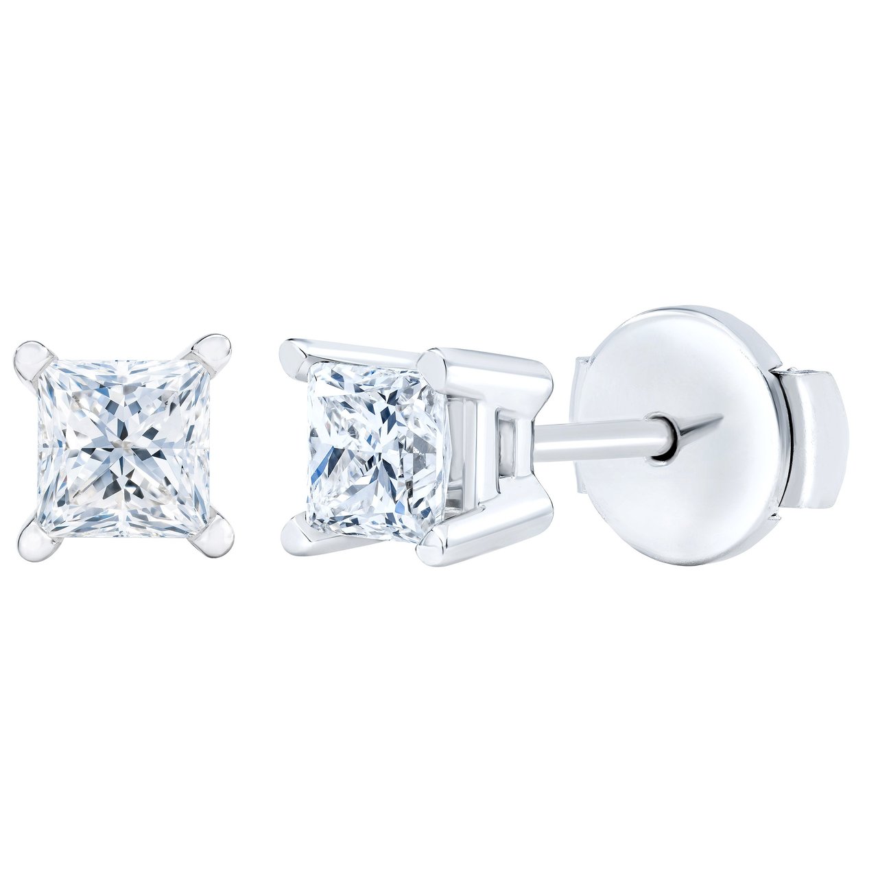 14KT White Gold VS2 G 0.73ctw Princess Cut Diamond Earrings - Image 1