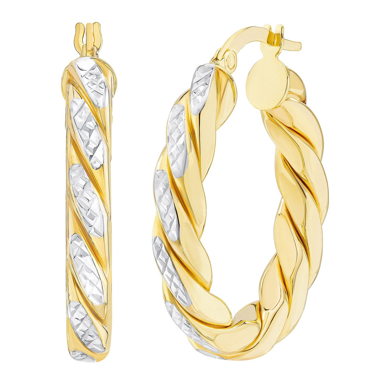 14kt Two-Tone Gold Twisted Oval Hoop Earrings, Made in Italy