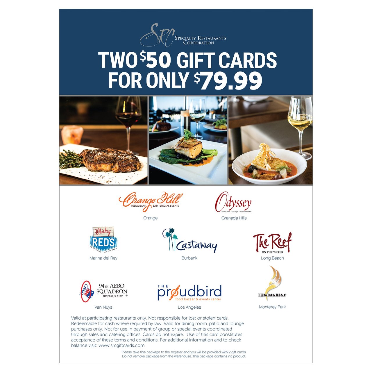 Specialty Restaurants Corporation Gift Cards, 2 × $50 (Non-Refundable) - Image 1