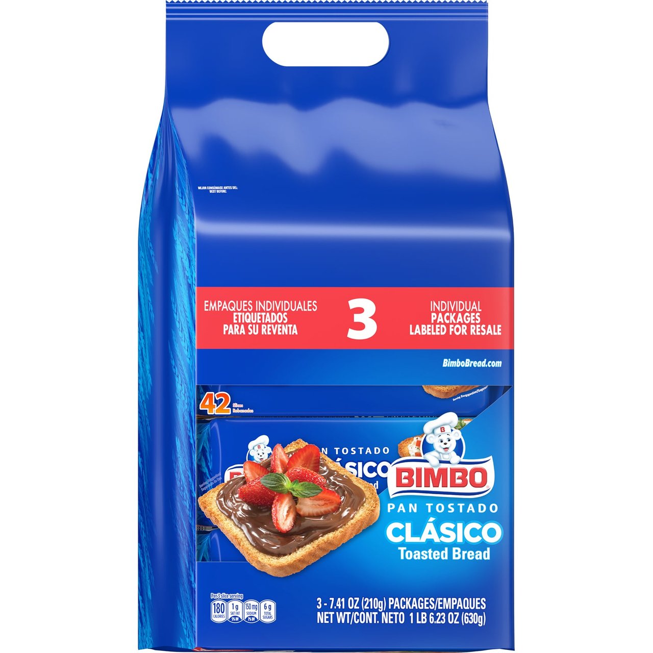 Bimbo Pan Tostado Blanco, Toasted White Bread, 3 Pack, 7.41 oz Each - Image 1