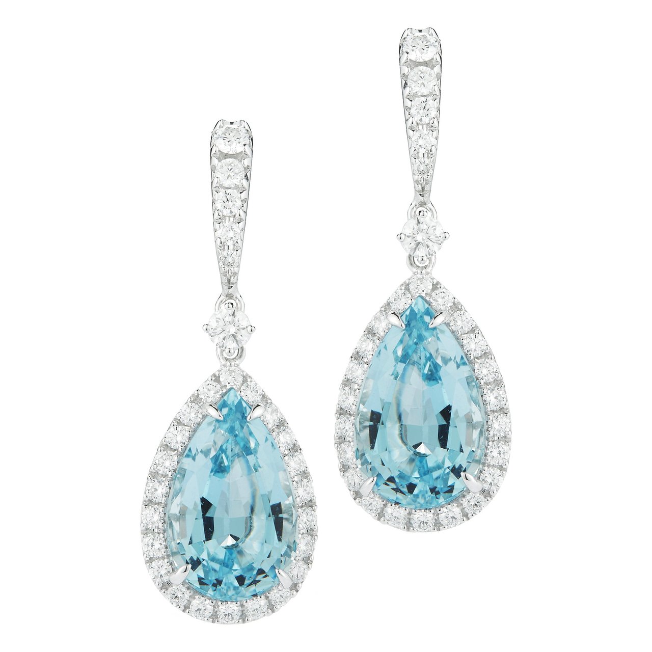 10.17 CTW Pear Shape Aquamarine & 1.23 CTW Diamond 18KT White Gold Earrings